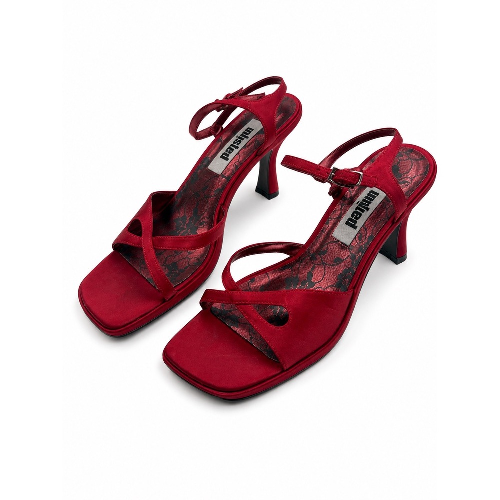 Unlisted Vintage Y2K Red Satin Strappy Heel Sandals Women's Size 6.5
